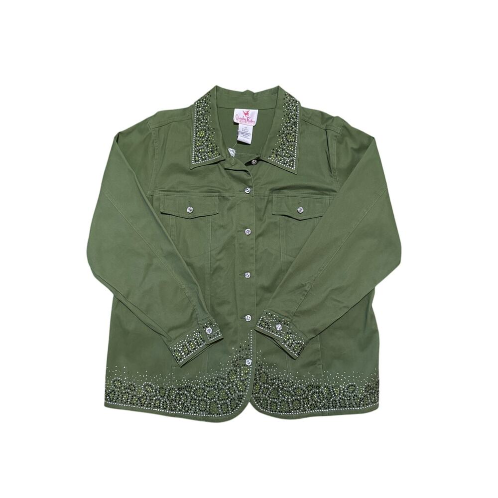 Dream Jeannes Quaker Factory‎ Stretch Denim Green Embellished Jacket Size 1X